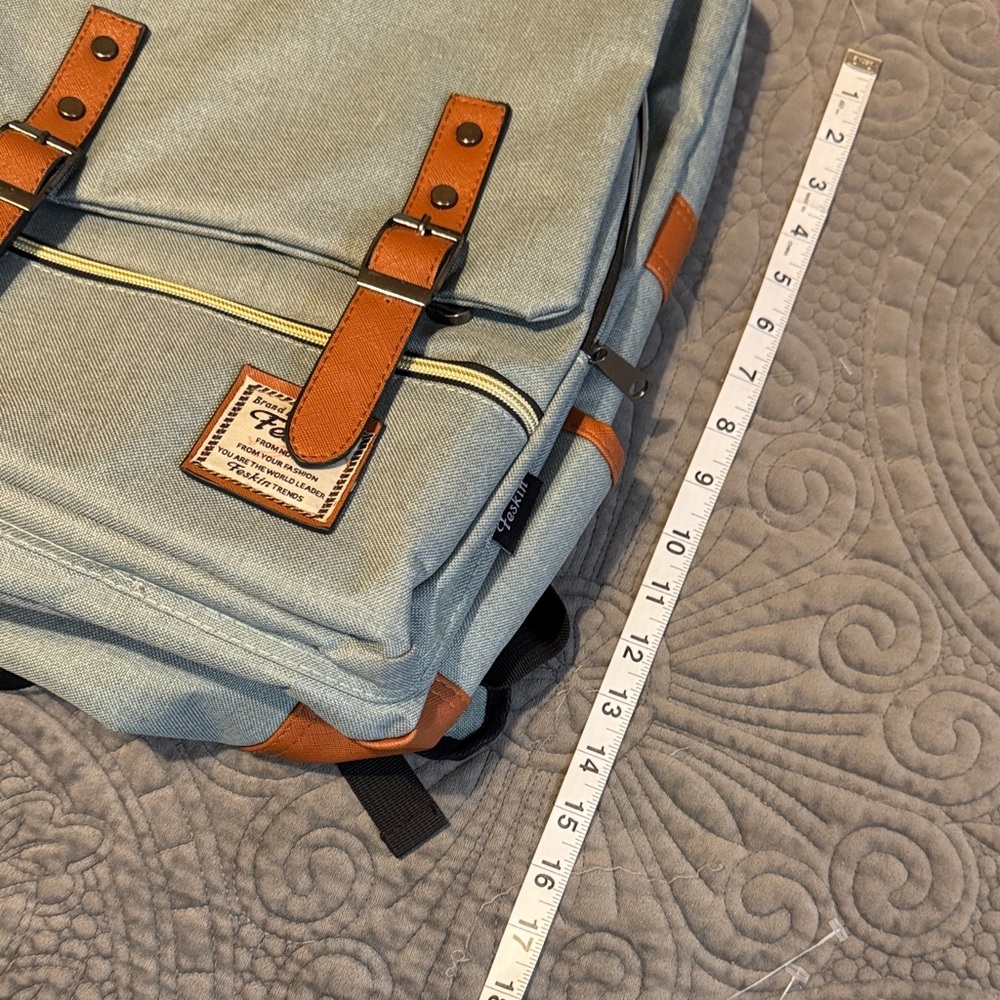 Faskin Men's/Womens Stylish Green and Tan Backpack - Picture 9 of 10